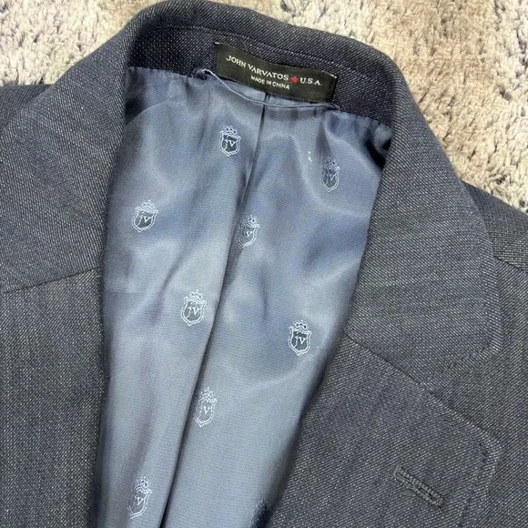 John Varvatos USA Luxe Mens 40S Blue Knit Denim Two Button Sport Coat Blazer